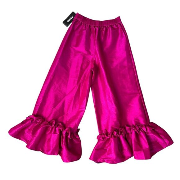 Fashion Bundle Outfit 3D Floral Crop Top Mesh Long Sleeves Satin Ruffle Pants S - Picture 8 of 10